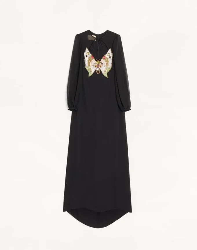 Robe longue en georgette brodée