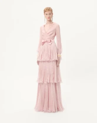 Robe longue en mousseline crêponnée avec imprimé Plus De Pois Robe longue en mousseline crêponnée avec imprimé Plus De Pois