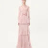 Robe longue en mousseline crêponnée avec imprimé Plus De Pois Robe longue en mousseline crêponnée avec imprimé Plus De Pois
