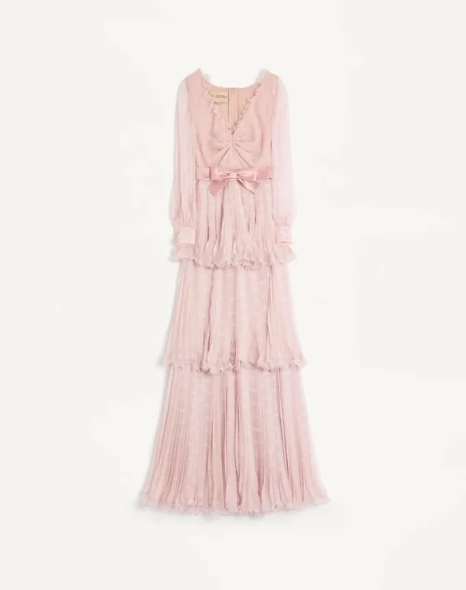 Robe longue en mousseline crêponnée avec imprimé Plus De Pois Robe longue en mousseline crêponnée avec imprimé Plus De Pois