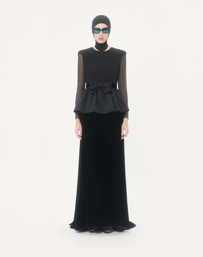 Robe longue en velours sablé