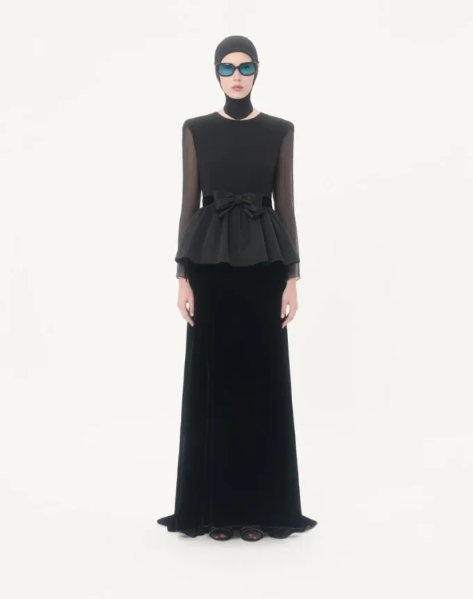 Robe longue en velours sablé