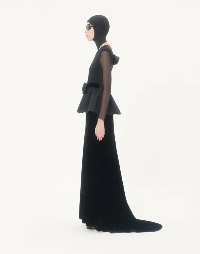 Robe longue en velours sablé