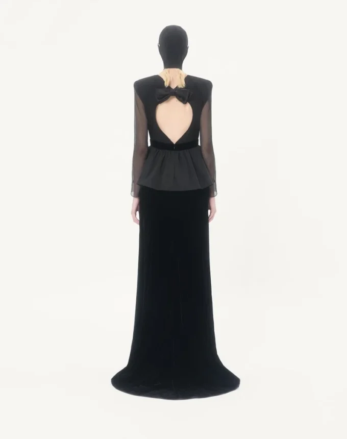 Robe longue en velours sablé