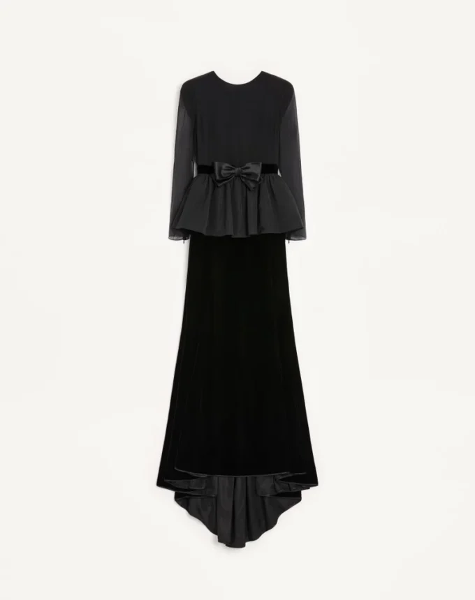 Robe longue en velours sablé
