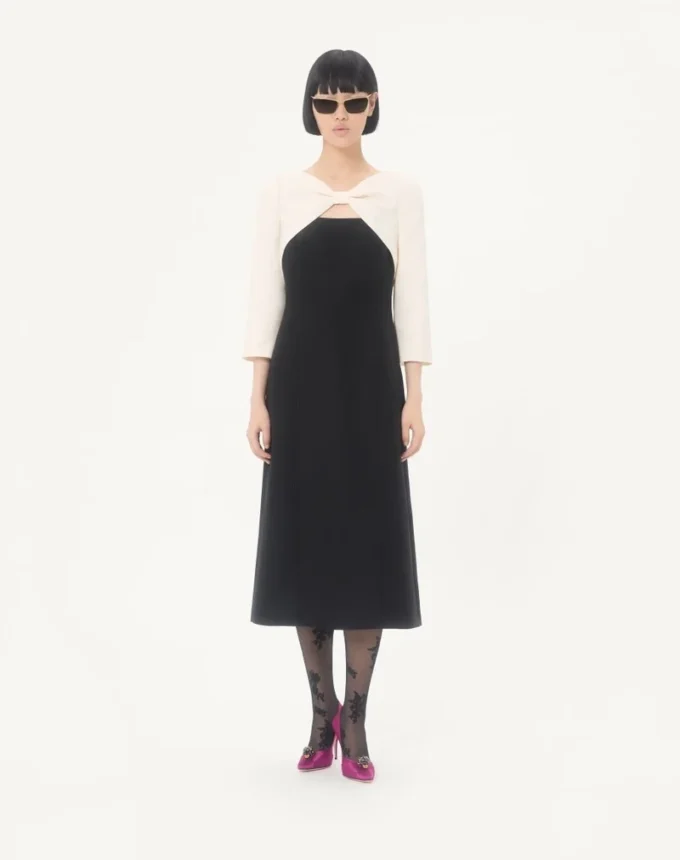 Robe midi en crêpe couture