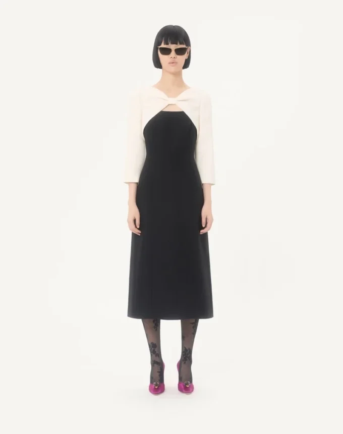 Robe midi en crêpe couture