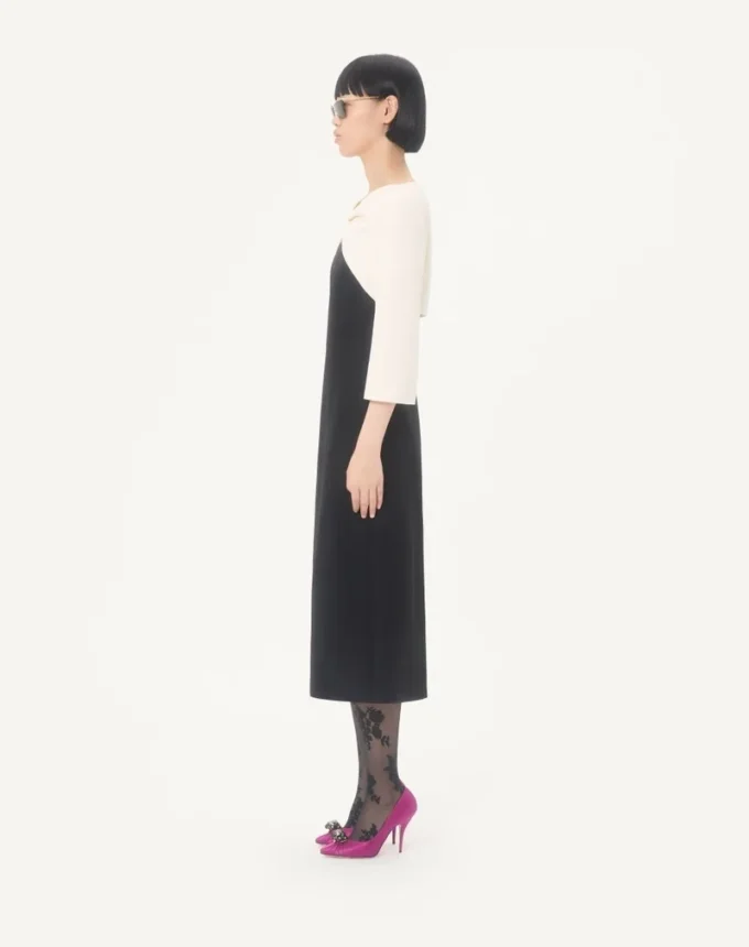 Robe midi en crêpe couture