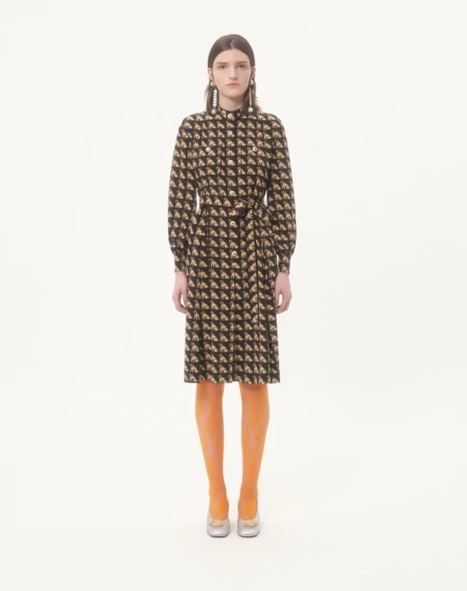 Robe midi en crêpe de Chine avec imprimé Petit Charles Robe midi en crêpe de Chine avec imprimé Petit Charles