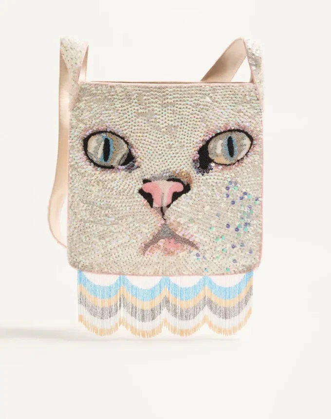 Sac à bandoulière brodé Valentino Garavani Le Chat De La Maison avec franges Sac à bandoulière brodé Valentino Garavani Le Chat De La Maison avec franges