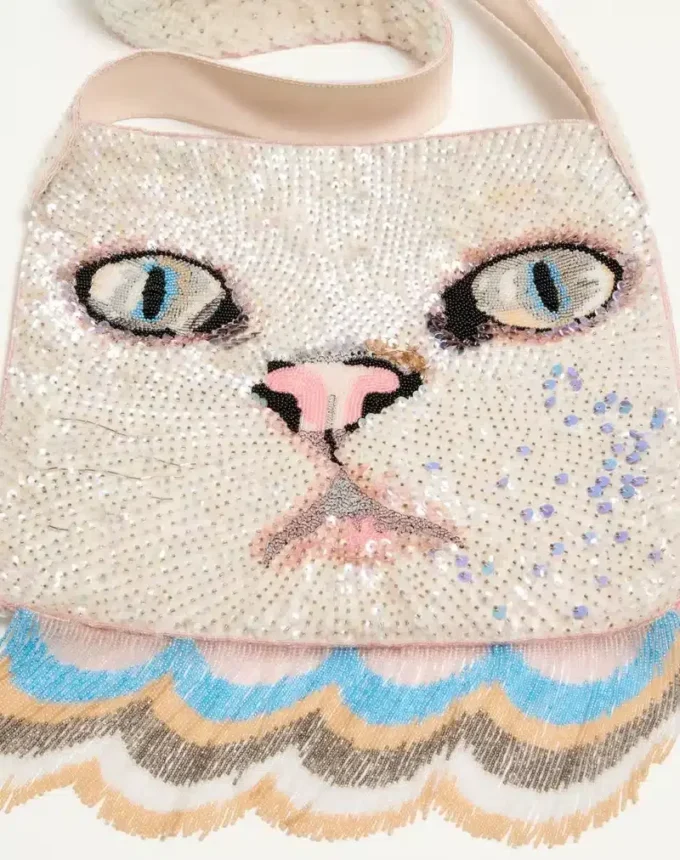 Sac à bandoulière brodé Valentino Garavani Le Chat De La Maison avec franges Sac à bandoulière brodé Valentino Garavani Le Chat De La Maison avec franges