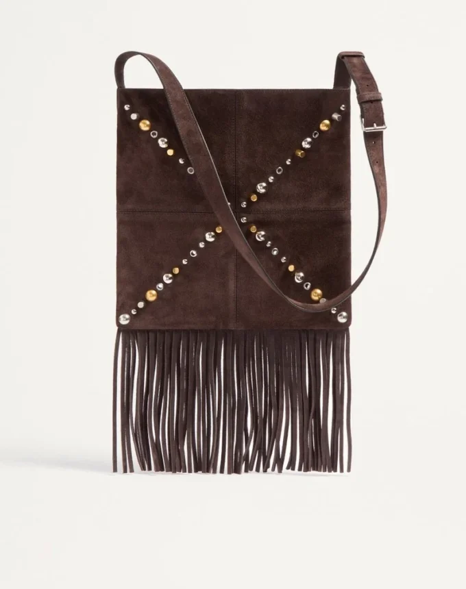 Sac à bandoulière en daim à franges Nellcôte de Valentino Garavani Sac à bandoulière en daim à franges Nellcôte de Valentino Garavani