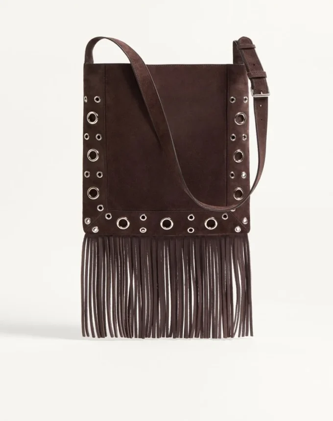 Sac à bandoulière en daim à franges Nellcôte de Valentino Garavani Sac à bandoulière en daim à franges Nellcôte de Valentino Garavani