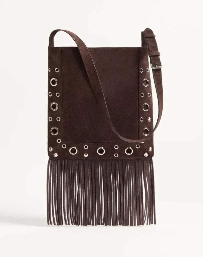 Sac à bandoulière en daim à franges Nellcôte de Valentino Garavani Sac à bandoulière en daim à franges Nellcôte de Valentino Garavani
