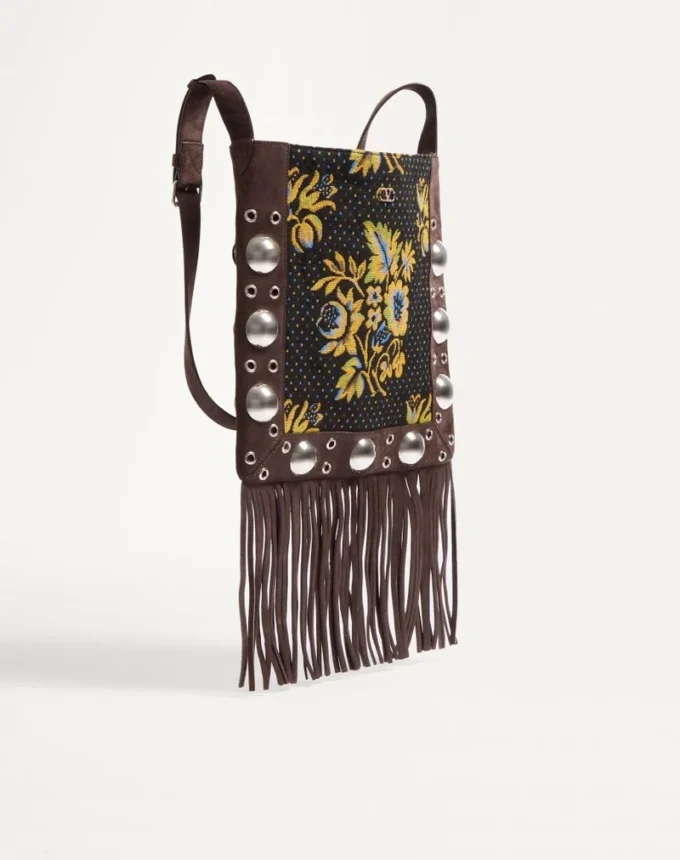Sac à bandoulière Valentino Garavani Nellcôte en tissu jacquard avec franges Sac à bandoulière Valentino Garavani Nellcôte en tissu jacquard avec franges