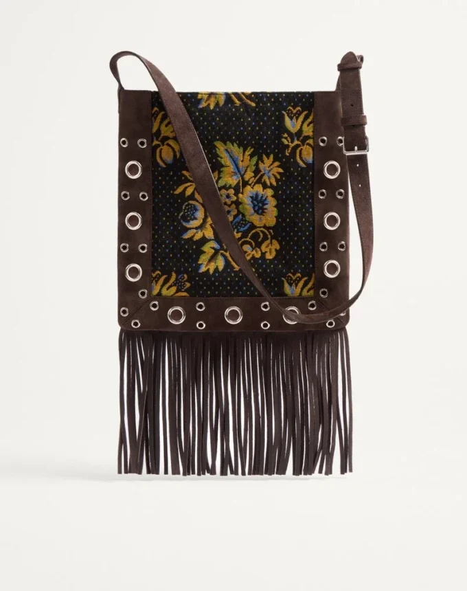 Sac à bandoulière Valentino Garavani Nellcôte en tissu jacquard avec franges Sac à bandoulière Valentino Garavani Nellcôte en tissu jacquard avec franges