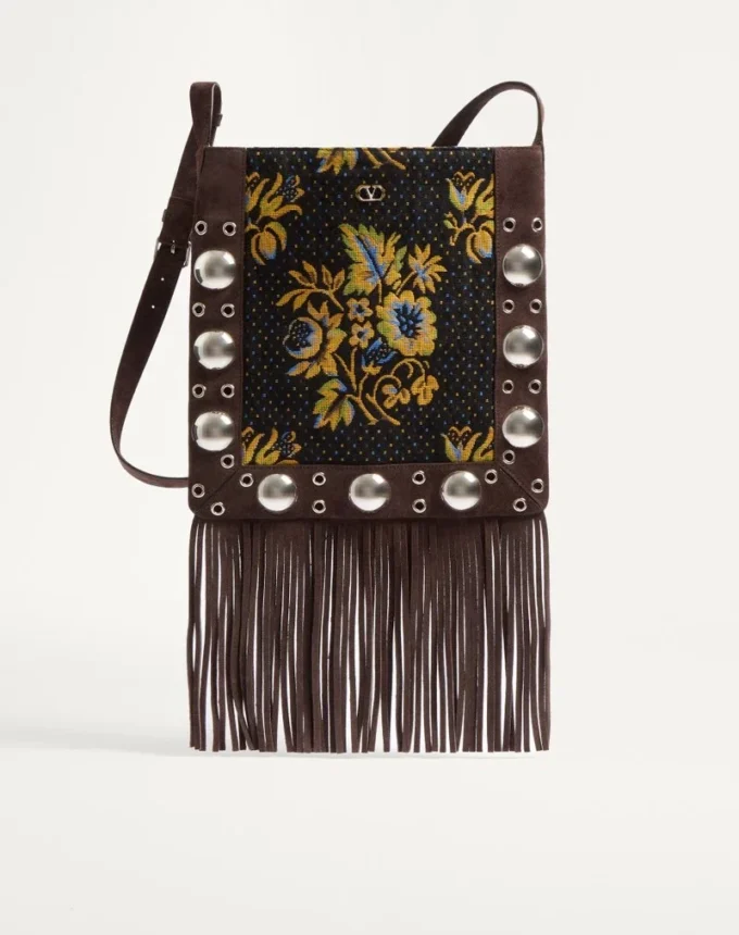 Sac à bandoulière Valentino Garavani Nellcôte en tissu jacquard avec franges Sac à bandoulière Valentino Garavani Nellcôte en tissu jacquard avec franges