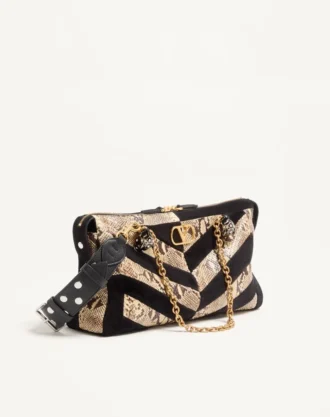 Sac à bandoulière Valentino Garavani Panthea en python et daim à motif chevron