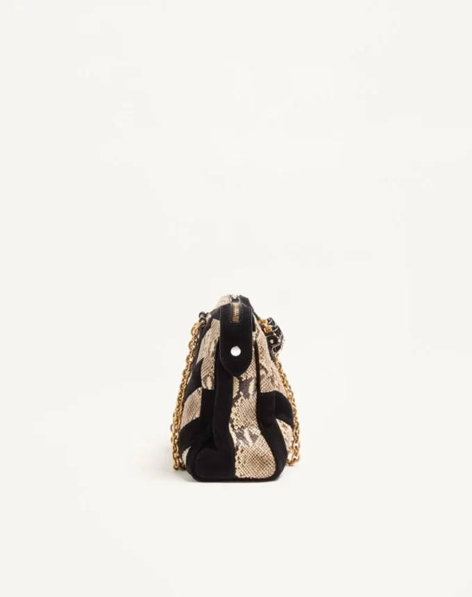 Sac à bandoulière Valentino Garavani Panthea en python et daim à motif chevron Sac à bandoulière Valentino Garavani Panthea en python et daim à motif chevron
