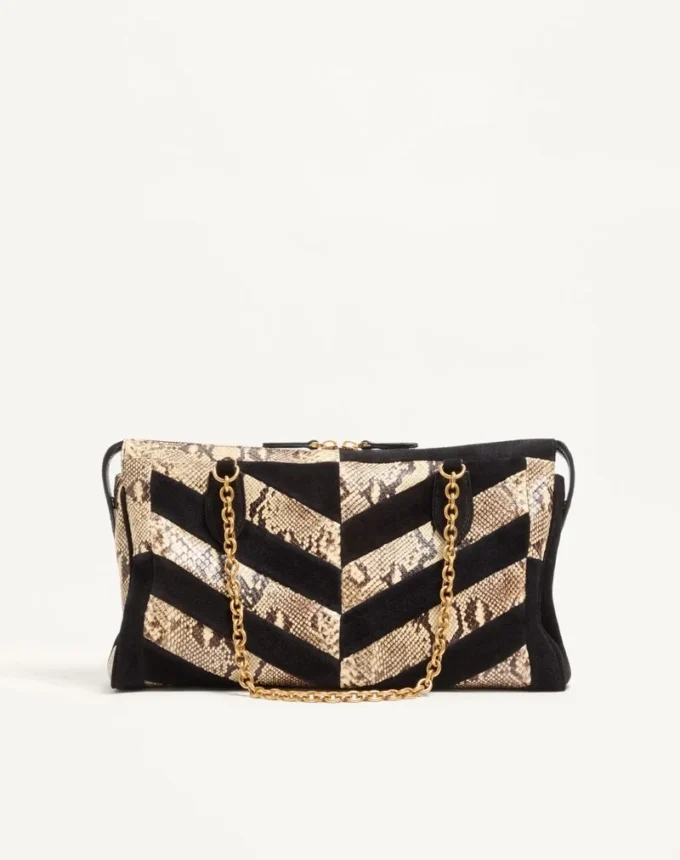 Sac à bandoulière Valentino Garavani Panthea en python et daim à motif chevron Sac à bandoulière Valentino Garavani Panthea en python et daim à motif chevron