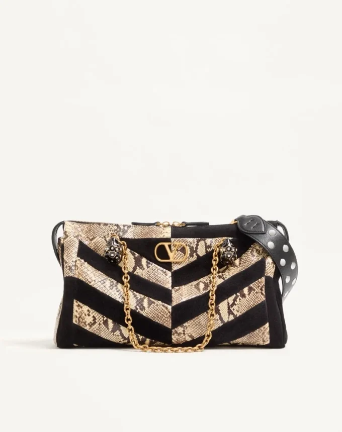 Sac à bandoulière Valentino Garavani Panthea en python et daim à motif chevron Sac à bandoulière Valentino Garavani Panthea en python et daim à motif chevron