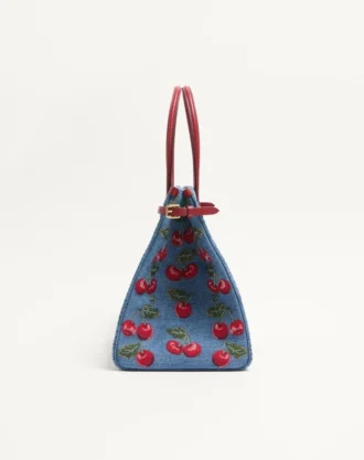 Sac cabas moyen Valentino Garavani Antibes en denim avec broderie Cherryfic