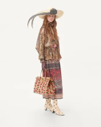 Sac cabas moyen Valentino Garavani Antibes en raphia jacquard avec motif Cherryfic