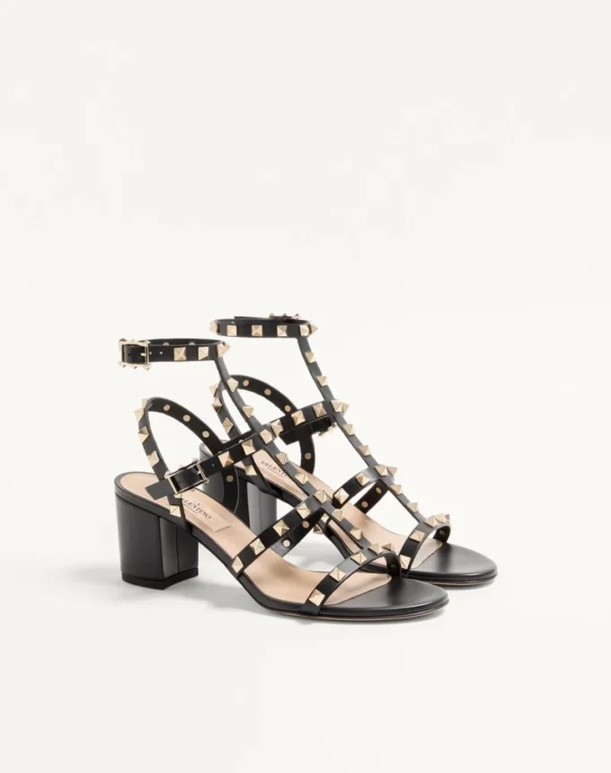 Sandales à bride cheville Rockstud en cuir de veau 60 mm