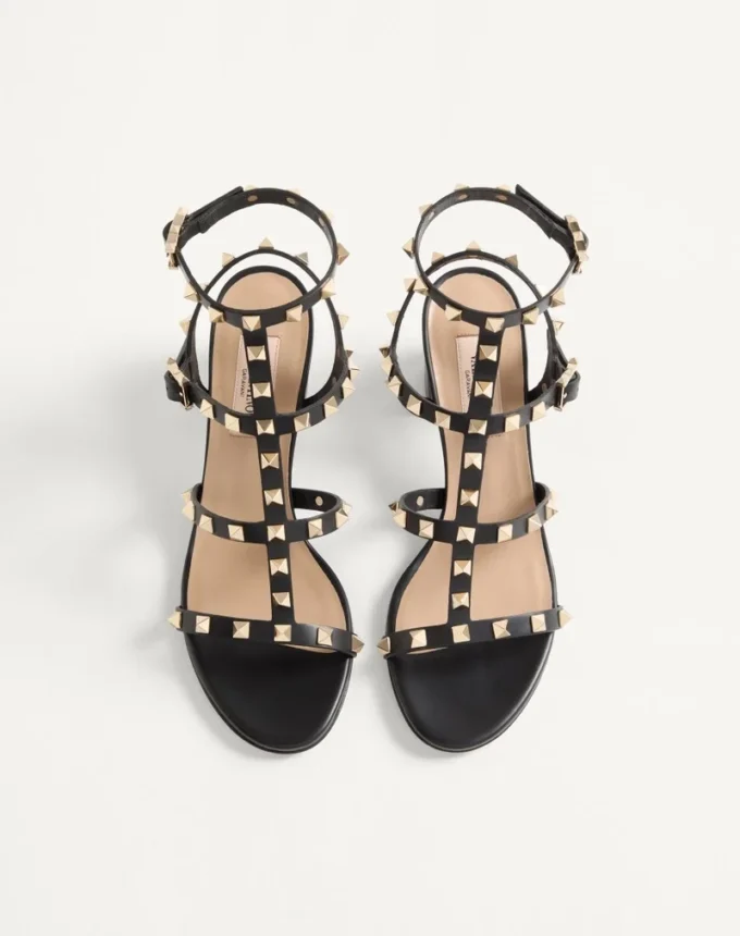 Sandales à bride cheville Rockstud en cuir de veau 60 mm