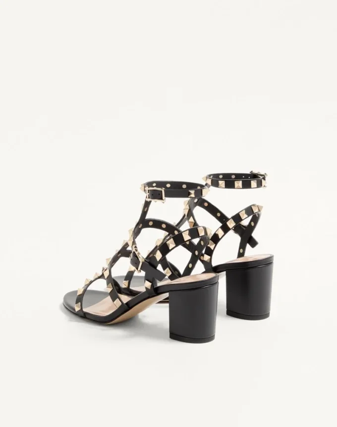 Sandales à bride cheville Rockstud en cuir de veau 60 mm