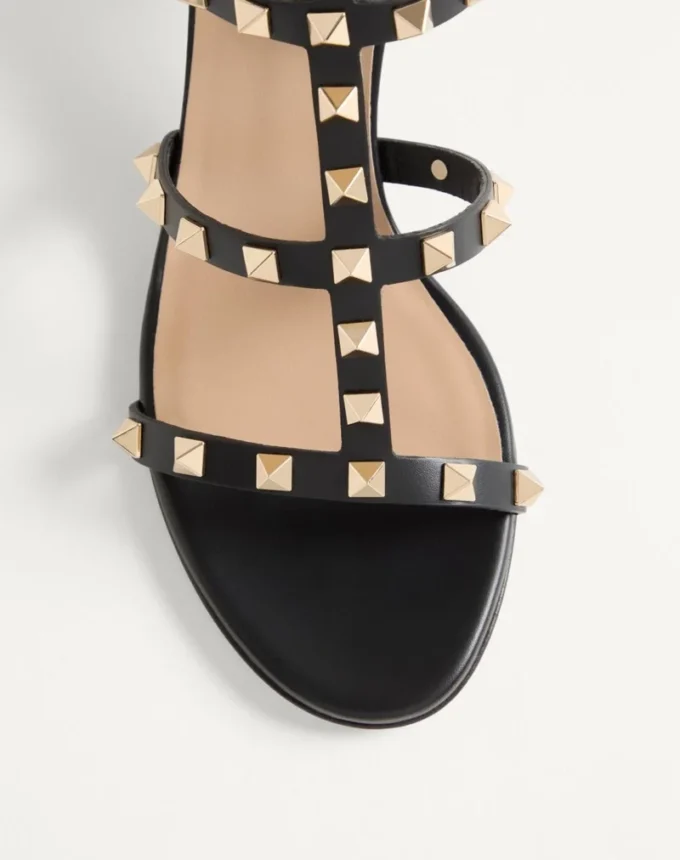 Sandales à bride cheville Rockstud en cuir de veau 60 mm