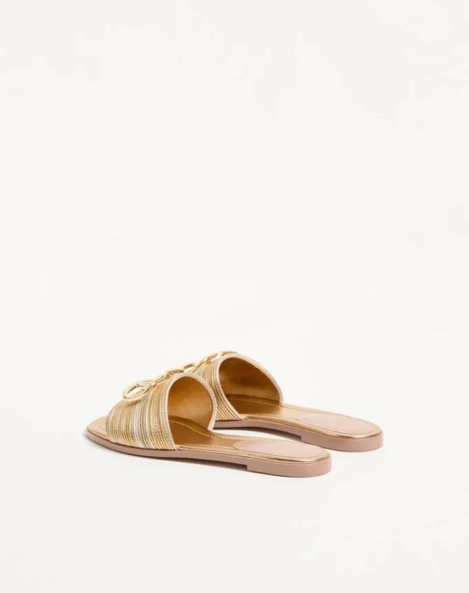 Sandales à bride en cuir métallisé avec broderie Cornely et logo VLogo Signature