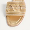 Sandales à bride en cuir métallisé avec broderie Cornely et logo VLogo Signature