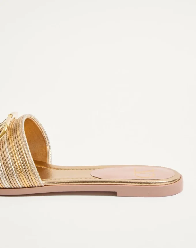 Sandales à bride en cuir métallisé avec broderie Cornely et logo VLogo Signature