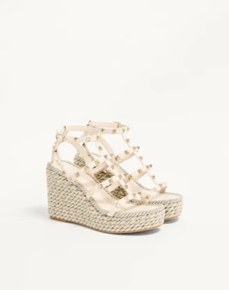 Sandales compensées à lanières en cuir de veau Rockstud 95 mm