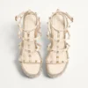 Sandales compensées à lanières en cuir de veau Rockstud 95 mm