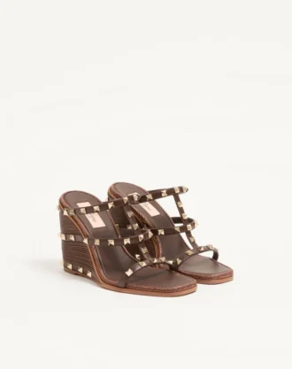 Sandales compensées Rockstud en cuir de veau avec broderie Cornely 100 mm Sandales compensées Rockstud en cuir de veau avec broderie Cornely 100 mm