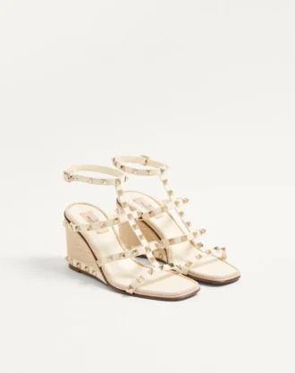 Sandales compensées Rockstud en cuir de veau avec broderies Cornely 80 mm Sandales compensées Rockstud en cuir de veau avec broderies Cornely 80 mm