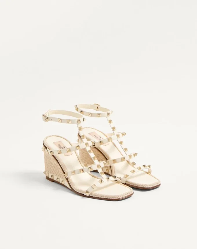 Sandales compensées Rockstud en cuir de veau avec broderies Cornely 80 mm