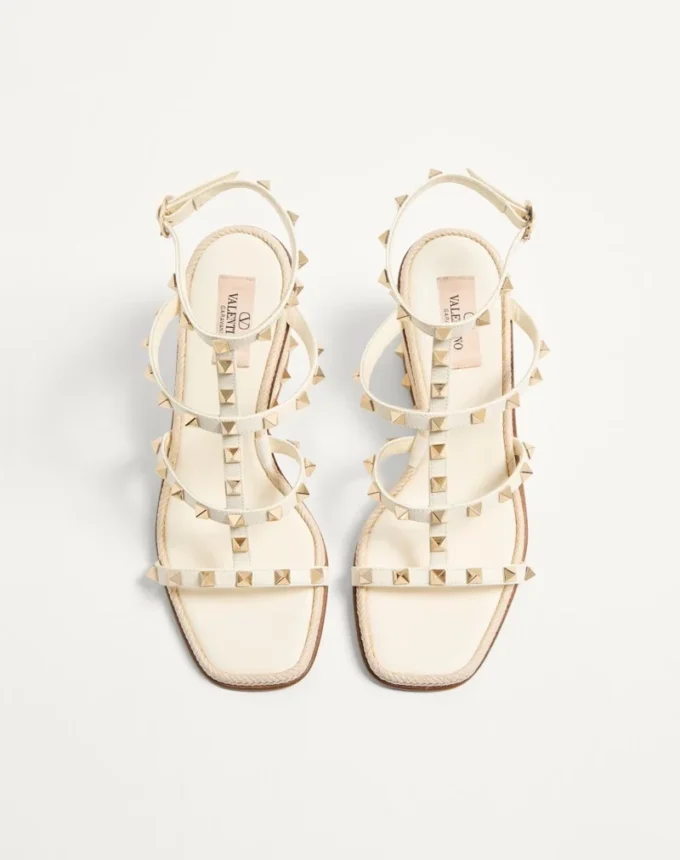Sandales compensées Rockstud en cuir de veau avec broderies Cornely 80 mm