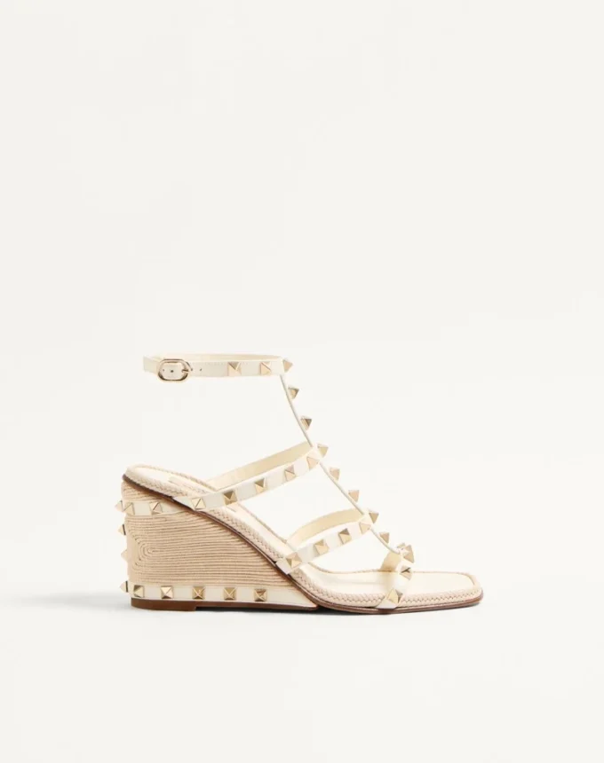 Sandales compensées Rockstud en cuir de veau avec broderies Cornely 80 mm