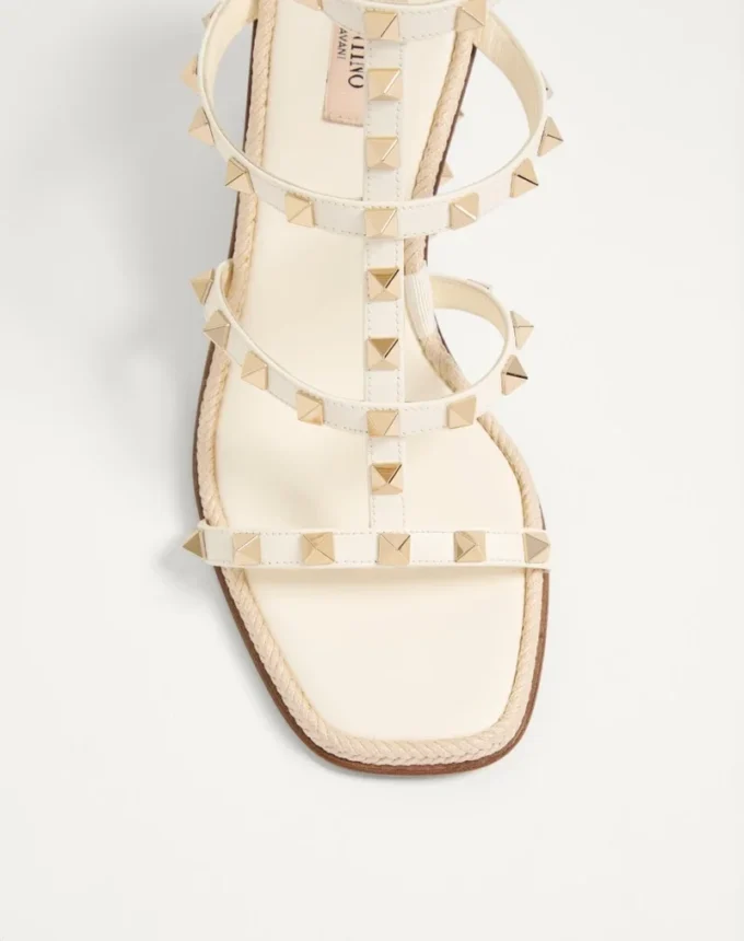 Sandales compensées Rockstud en cuir de veau avec broderies Cornely 80 mm
