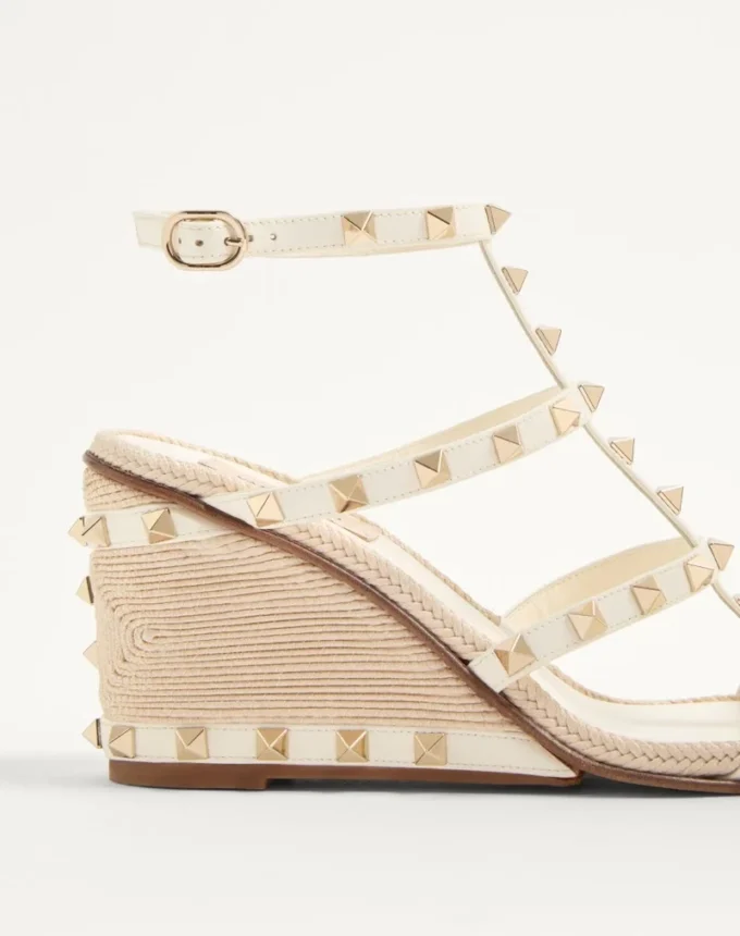 Sandales compensées Rockstud en cuir de veau avec broderies Cornely 80 mm