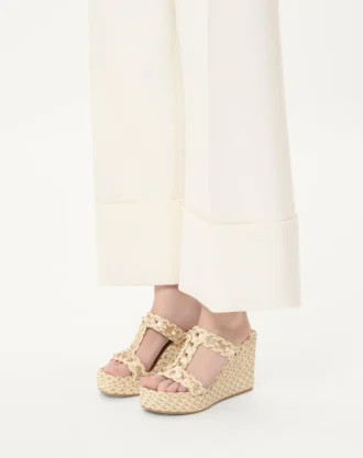 Sandales compensées Rockstud en cuir nappa laminé 90 mm