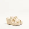 Sandales compensées Rockstud en cuir nappa laminé 90 mm
