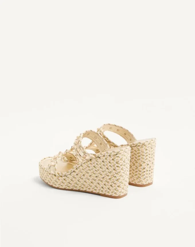 Sandales compensées Rockstud en cuir nappa laminé 90 mm