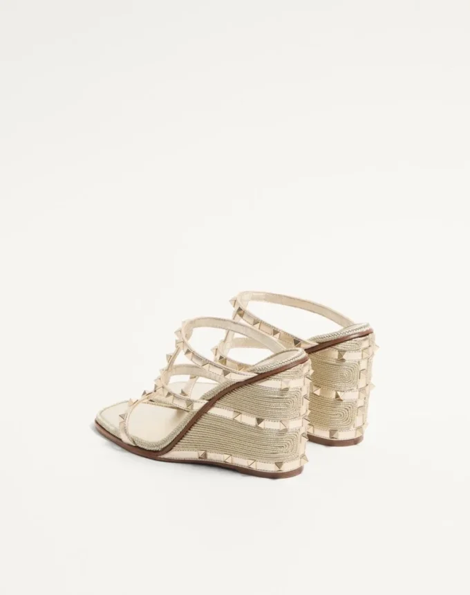 Sandales compensées Rockstud en cuir nappa laminé avec broderie Cornely 100 mm