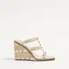 Sandales compensées Rockstud en cuir nappa laminé avec broderie Cornely 100 mm