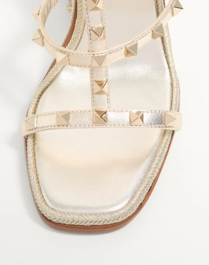 Sandales compensées Rockstud en cuir nappa laminé avec broderie Cornely 100 mm