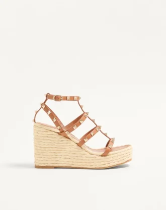 Sandales compensées Rockstud à lanières en cuir de veau 95 mm